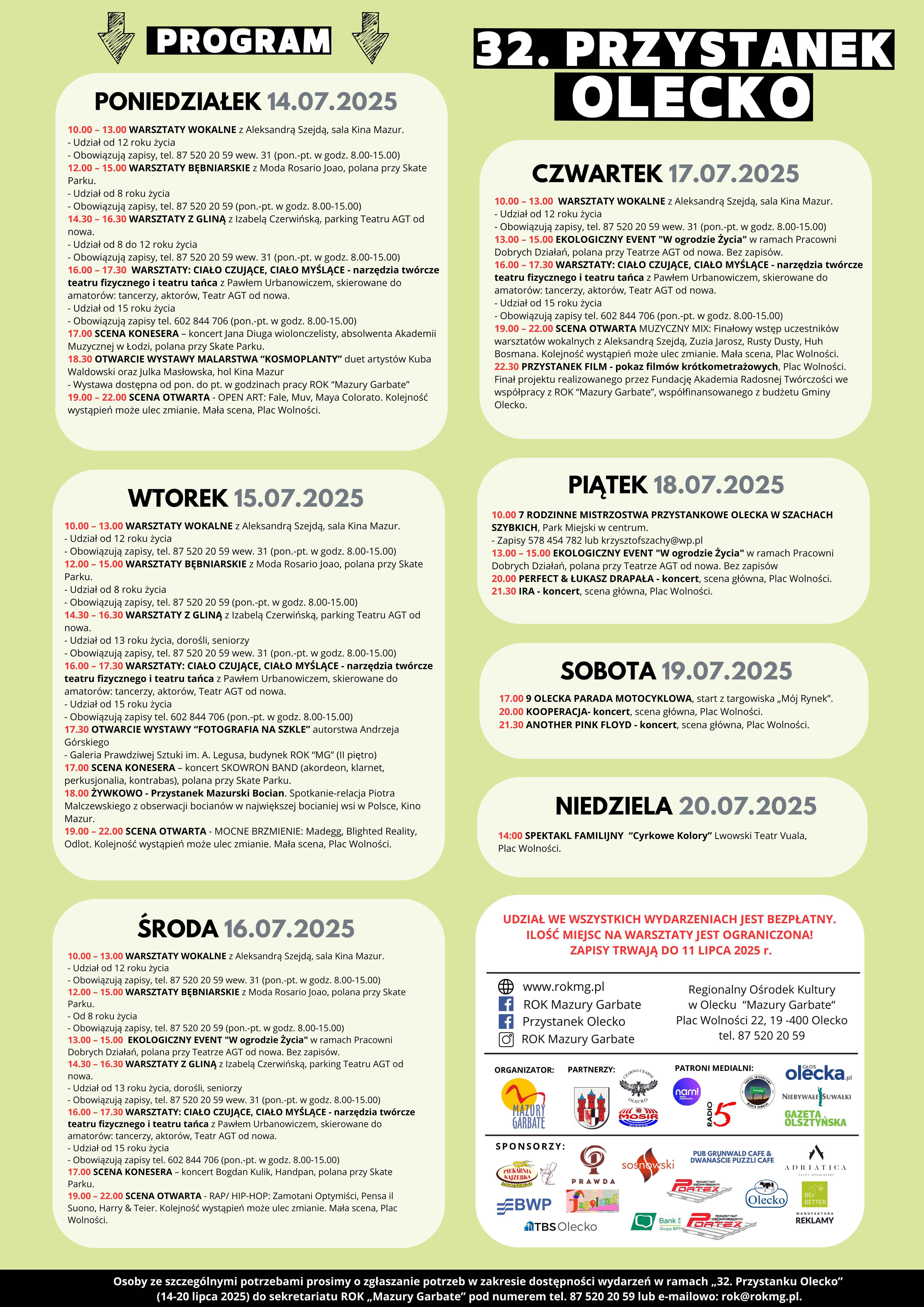 program przystanku 32 na zielonym tle
